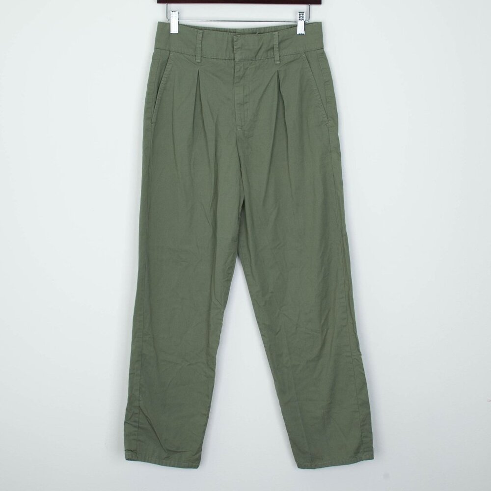 Zara Womens Pleated High Waisted‎ Straight Leg Pants Size S Green Grunge Preppy